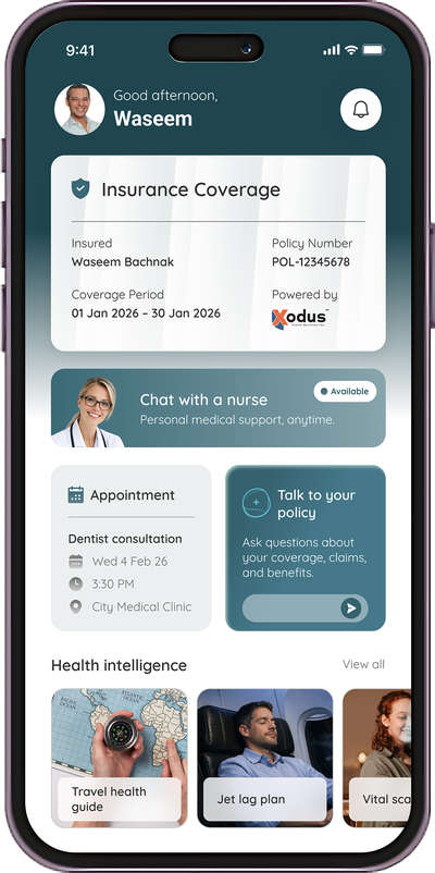 The Tiba app showing insurance coverage and a nurse chat