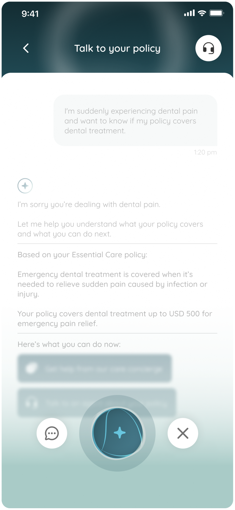 Talk to your policy app screen